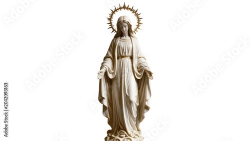 Tablou pe pânză Virgin Mary statue with golden halo and flowing robes