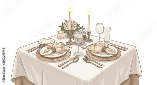 Elegant table setting for two people.