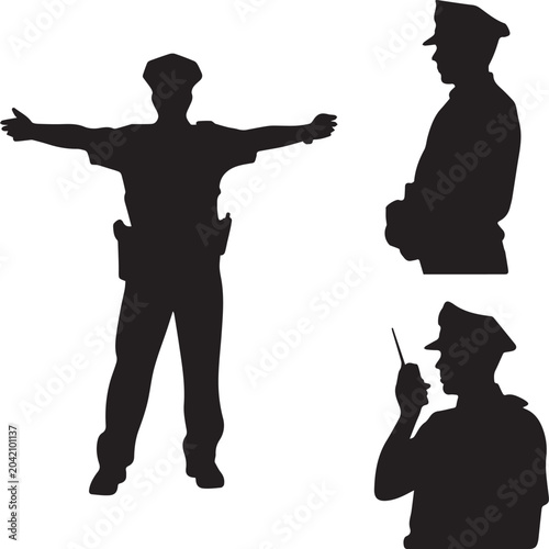 Foto Police officer silhouettes in different poses isolated on transparent background