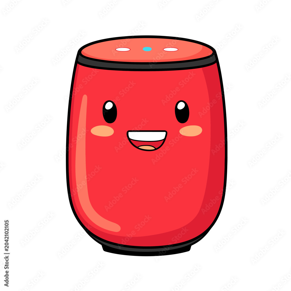 Obraz premium A red, rounded, smiling cartoon character with a happy face, and a black rim on top and bottom