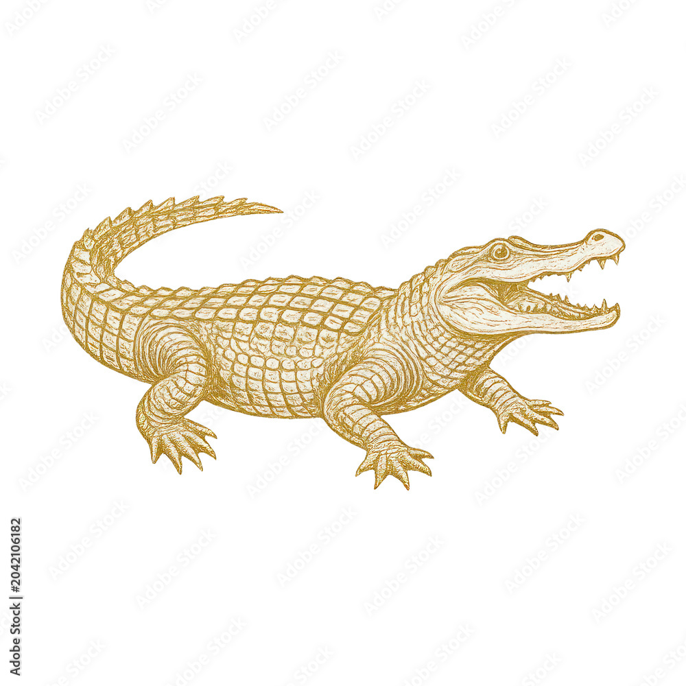 Fototapeta premium PNG Detailed vintage crocodile illustration.