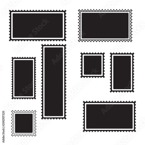 Blank postage stamp frames and perforated borders silhouette set