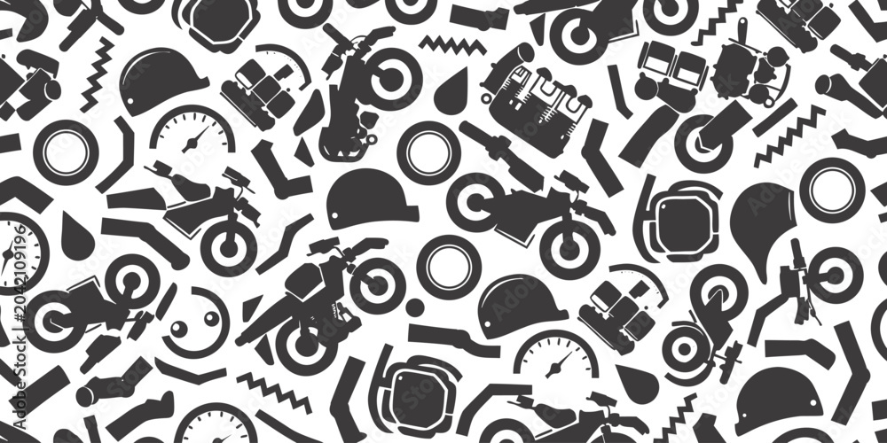 Fototapeta premium Biker accessories and motorbike parts seamless doodle pattern for garage theme