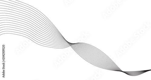 Minimalist abstract wave lines on white background, elegant flowing black line art illustration, modern geometric ribbon curves, clean aesthetic graphic for corporate branding and web design