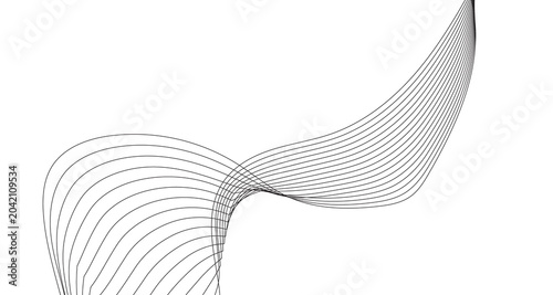 Minimalist abstract wave lines on white background, elegant black curved line pattern, fluid motion graphic design element, modern geometric vector illustration for corporate branding