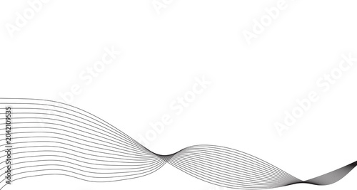 Minimalist abstract wave background with flowing black lines, elegant curved linear pattern on white, modern geometric graphic design for corporate presentations and web headers