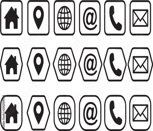 Contact information icons set arranged for business communication design templates isolated on a solid white background for marketing.