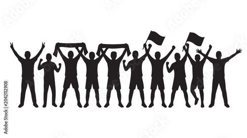 Canvastavla black silhouette vector of football supporters 0004