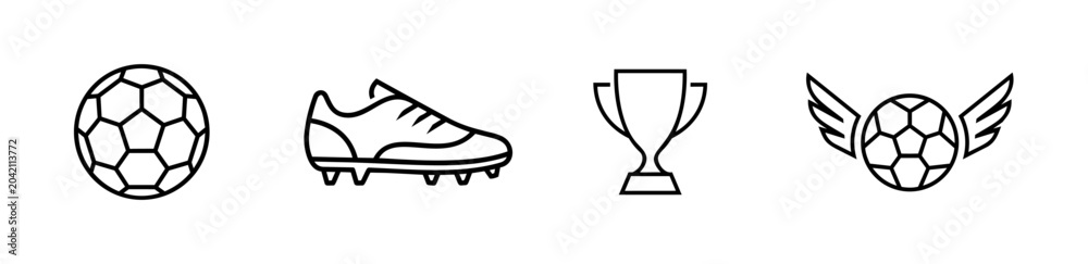 Fototapeta premium Football Equipment Outline Icons for Children Educational Workbook and Activity Sheet