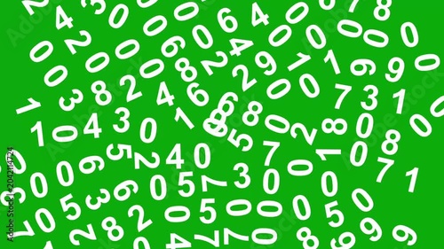 White digital numbers motion graphics with green screen background
