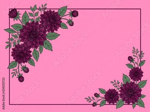 Quinceañera invitation card layout featuring elegant deep purple flower corners