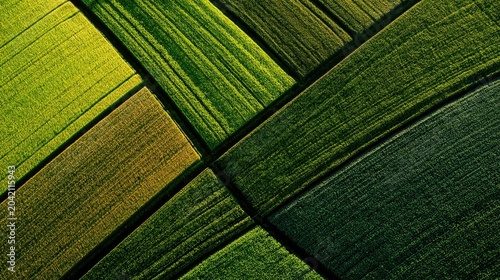 Geometric fields in vibrant green hues, a patchwork from above