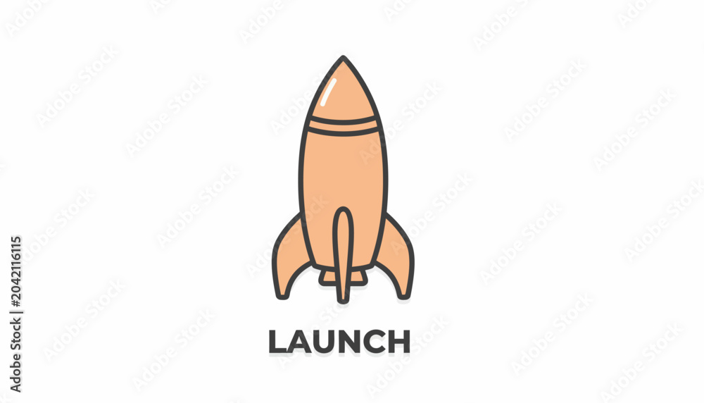 Fototapeta premium Rocket ship launch icon, business success concept, startup background
