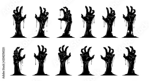 Tableau sur toile zombie hands, black silhouette, horror, halloween, bloody fingers