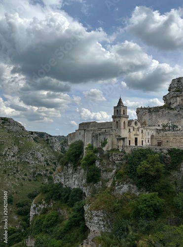Ancient San Pietro Caveoso church on cliffside in Matera, Basilicata, Italy, May 2025