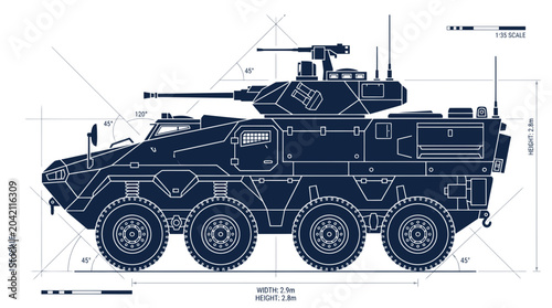Canvastavla Armored Military Vehicle Blueprint - Technical Drawing, Engineering Design