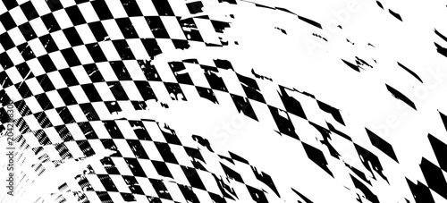 Race flag grunge background, car rally or motocross finish flag with vector checker pattern. Grunge race flag for car racing sport or bike speedway, motorsport