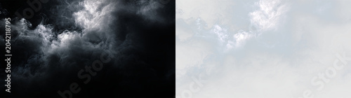 Fotografía Clouds form and shift in a light sky with hints of blue, creating a soft backdro