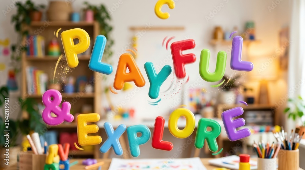 Fototapeta premium Vibrant Playful Explore Concept for Kids' Learning Environment