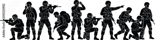 Fotografía Silhouette of special forces team in tactical combat positions