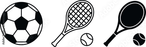 Obraz na płótnie Sports Equipment Vector Icon Set Featuring Soccer Ball Along with Tennis and Tab