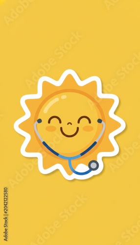 Cheerful Sun with Stethoscope Icon for Health and Wellness Graphics