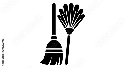 Obraz na plátně Broom and dustpan cleaning tools.