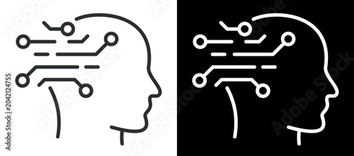 Silhouette of ai integrated human head with circuit lines
