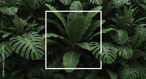 Large green tropical leaves in a lush jungle setting