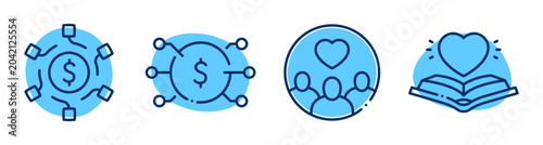 Foto Charity funding and community support icons on blue background