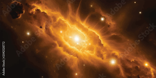 Foto Stellar formation in glowing golden nebula with asteroid background abstract par