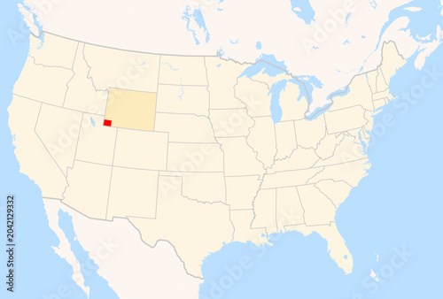 Tableau sur toile Locator Map of the County Uinta (Wyoming, US) showing the Contiguous United Stat
