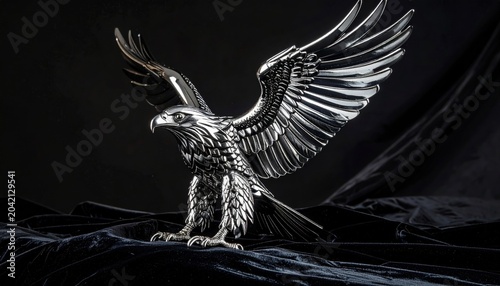 Polished Chrome Eagle Sculpture Majestic Bird Ornament with Wings Spread