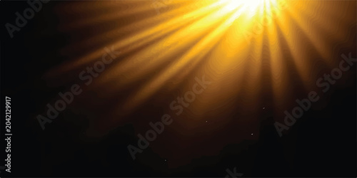Foto Radiant golden light beams descending from the upper right corner with sunlight