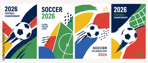 Photos Dynamic football championship 2026 poster background with abstract soccer elements, geometric sports banner vector illustration