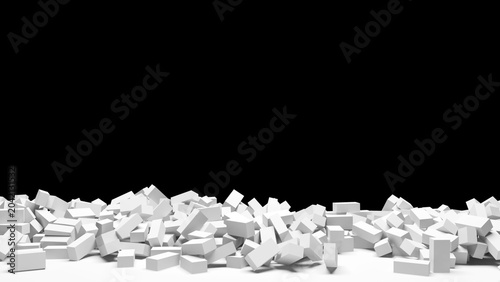 Photos pile of white cubes on black background