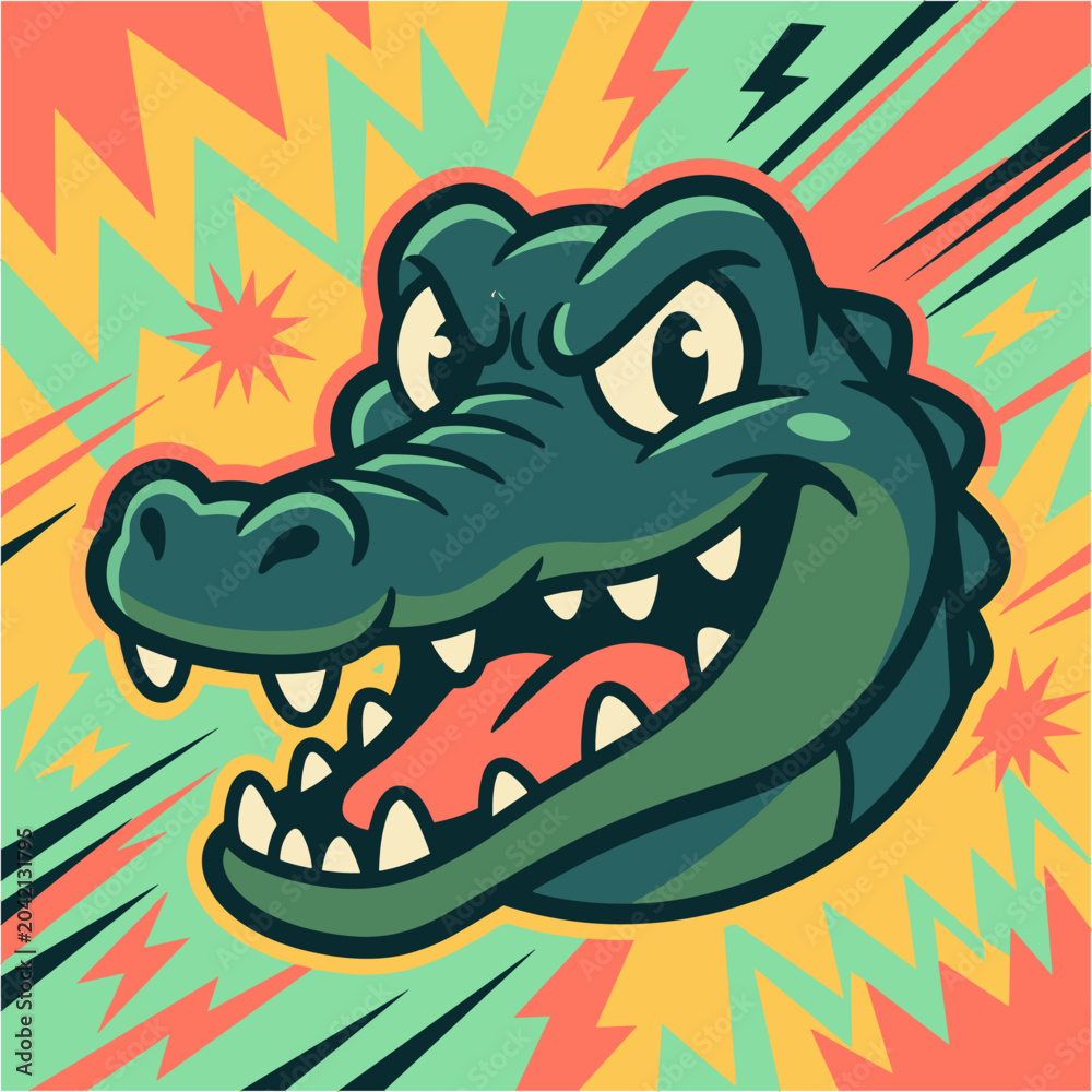 Obraz premium Angry crocodile mascot head vintage comic style illustration