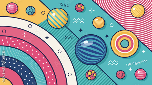 Abstract memphis style background with geometric shapes and patterns