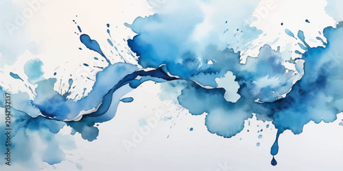 Tableau sur toile A fresh blue watercolor background features a dynamic splash of transparent liqu