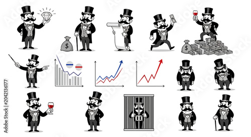 Foto Monopoly man characters, business and finance illustrations, cartoon style