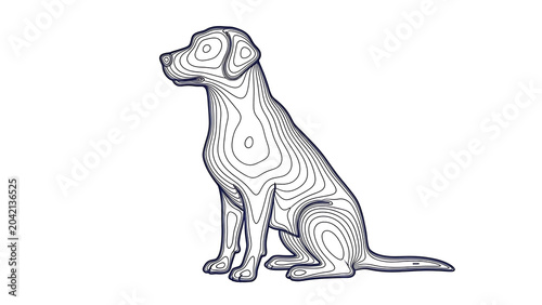 Silhouette-style line of a sitting dog isolated on a transparent background, dog silhouette line, sitting dog