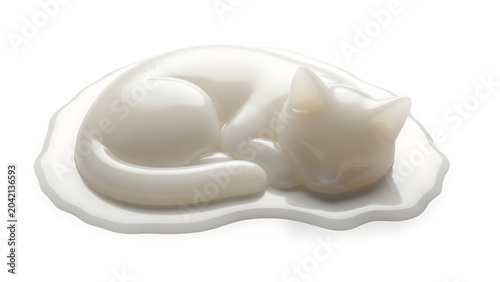 Soft wax cat sculpture with serene sleeping pose isolated on a transparent background, wax sculpture sleeping cat