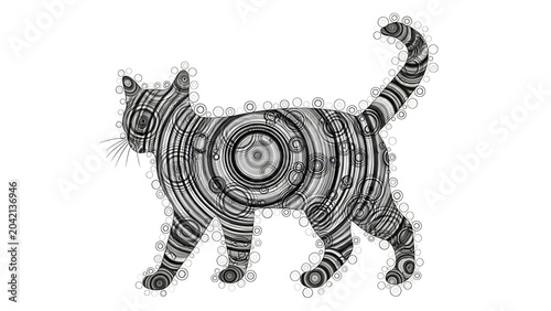 Stylized cat silhouette with ink evaporation patterns isolated on a transparent background, abstract cat
