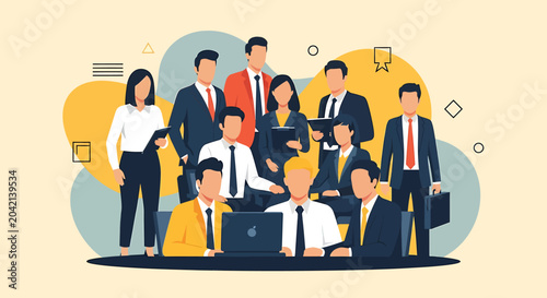 Schilderij op canvas A diverse group of business professionals engaged in digital workplace flat desi