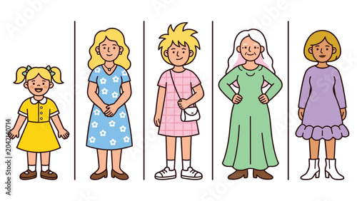 Tableau sur toile Stages of life showing female growth from childhood to old age representation