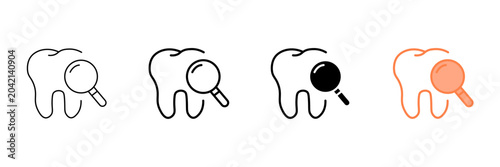 Konstfotografi Set of minimalist dental exam icons with transparent background, highlighting to