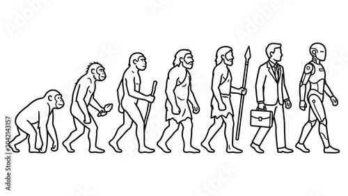 фотографія Evolution of man from monkey to robot walking sequence progress concept vector