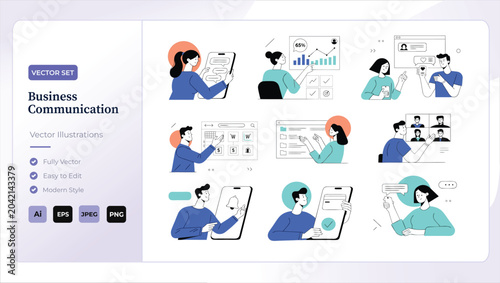 Business communication vector illustrations for digital marketing