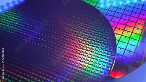 Silicon wafer for manufacturing semiconductor of integrated circuit.Electronic circuit designs have been built onto the wafers using micromaching including photolithography