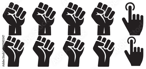 Obraz na plátně Set of fist and punch hand gesture silhouettes for power and protest icon